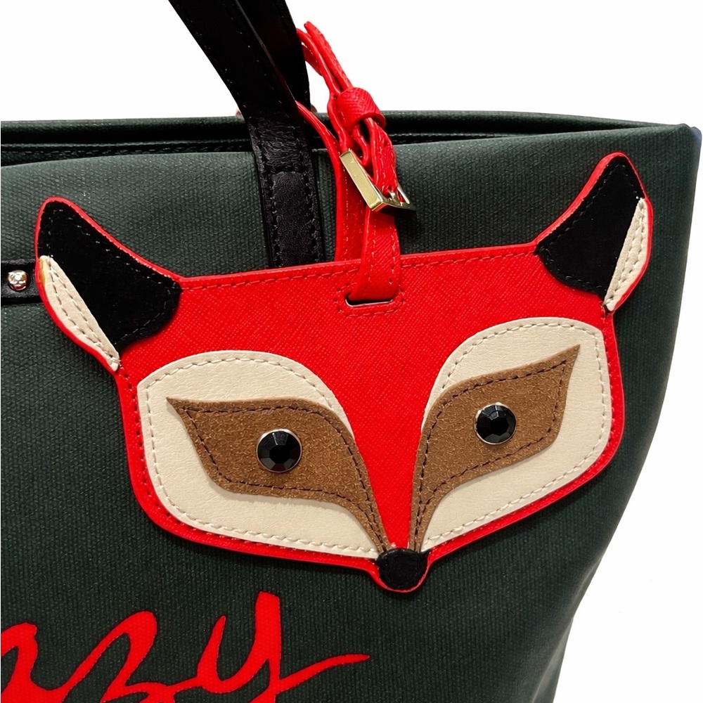 Kate Spade Dark Green Crazy Like a Tote with Red Fox Accent Luggage Tag - Picture 2 of 4